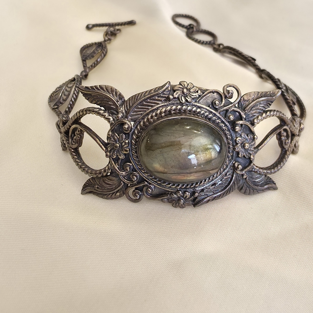 Labradorite Oxidized Sterling Silver Bracelet With Toggle Clasp